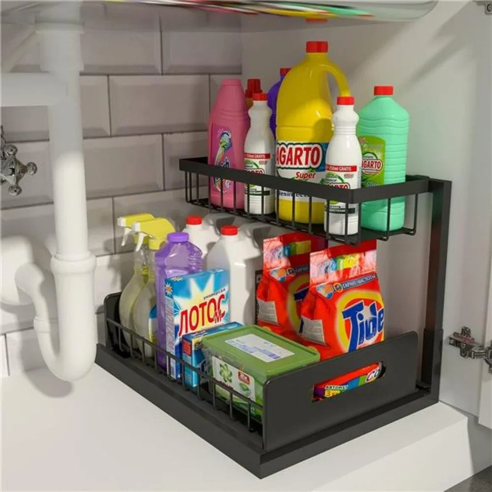 Under Sink Organizer, Pull Out Cabinet Organizer 2 Tier Slide Out Sink Cabinet